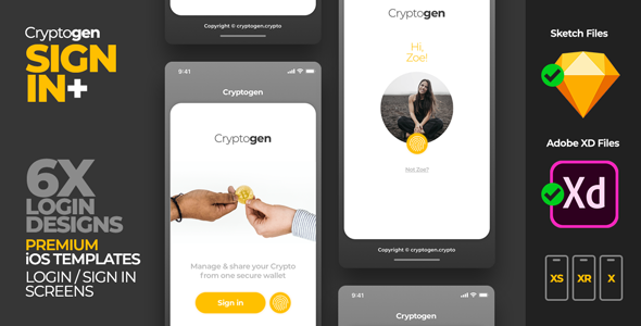 Cryptogen – Sketch UI Kit Template for iOS Login Screens
