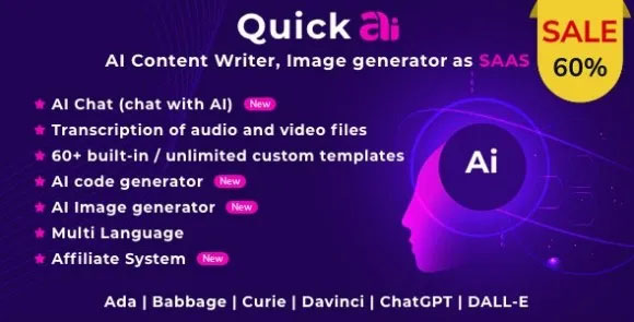 QuickAI OpenAI – ChatGPT – AI Writing Assistant and Content Creator as SaaS